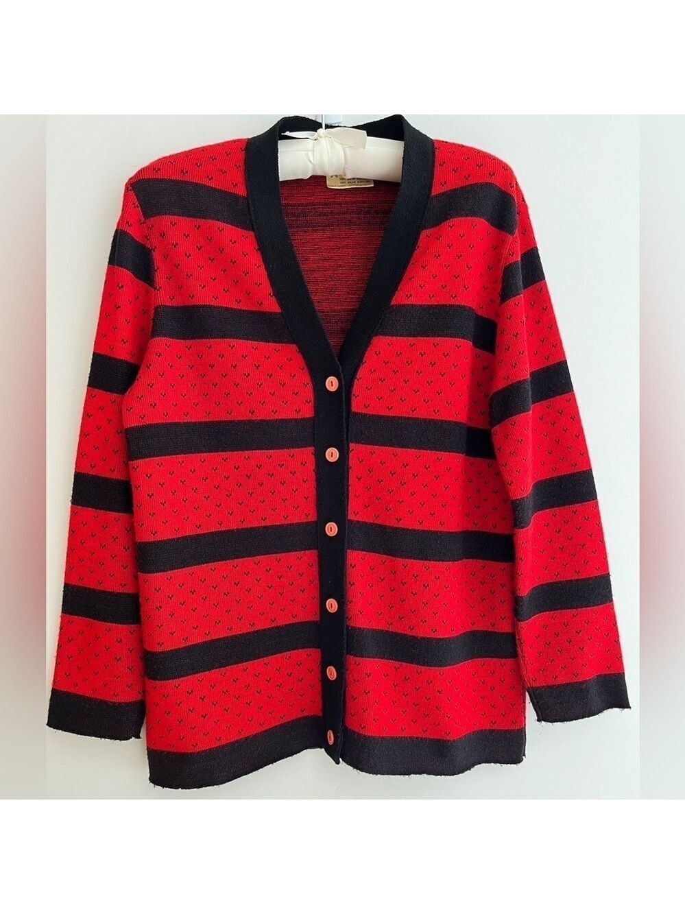 PARIS STAR Vintage Acrylic Cardigan V Neck Stripes Layer Cozy 70’s Academia Cozy